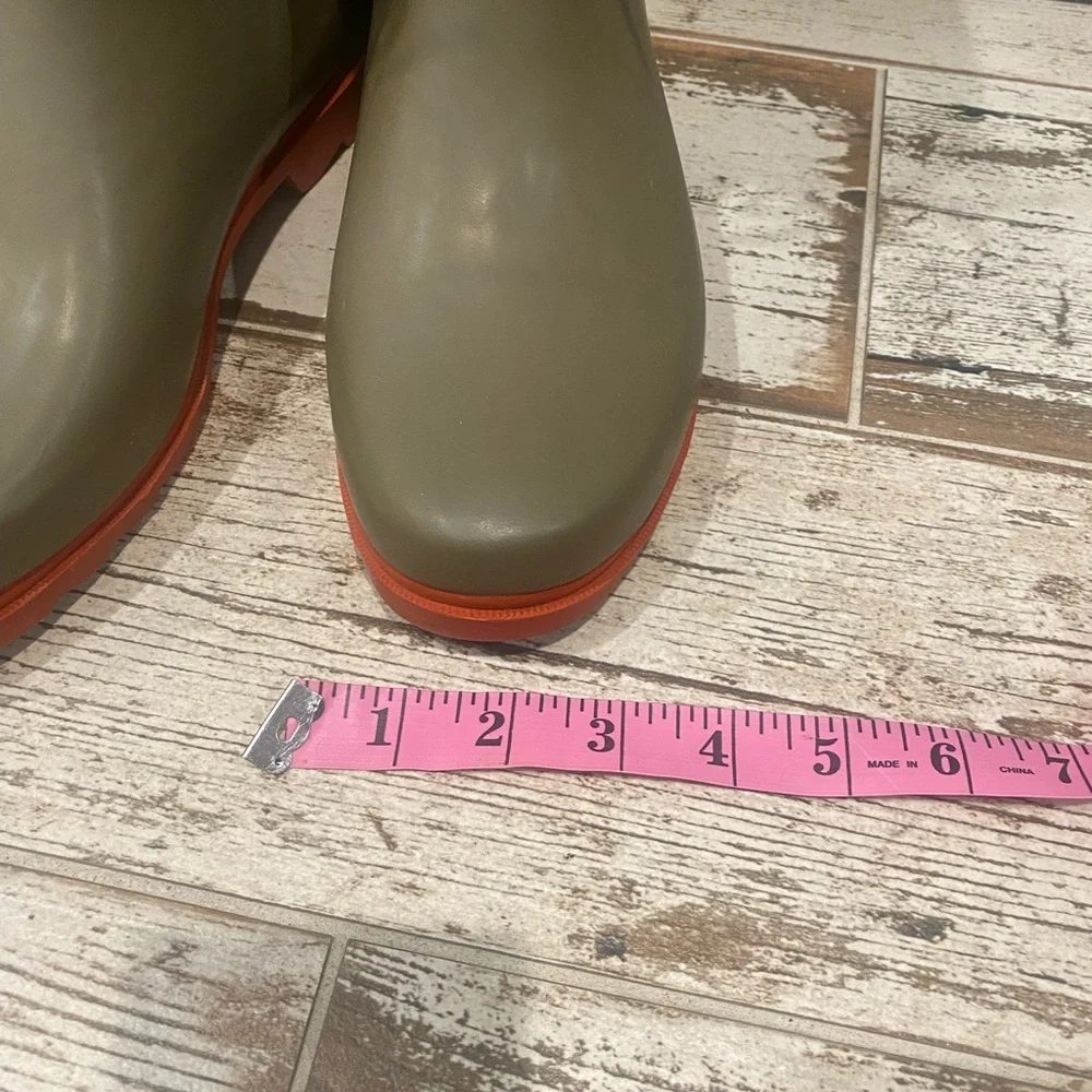 NWOT lace up rain boots!Olive green w/ red accents, white laces!! See pic 4 more